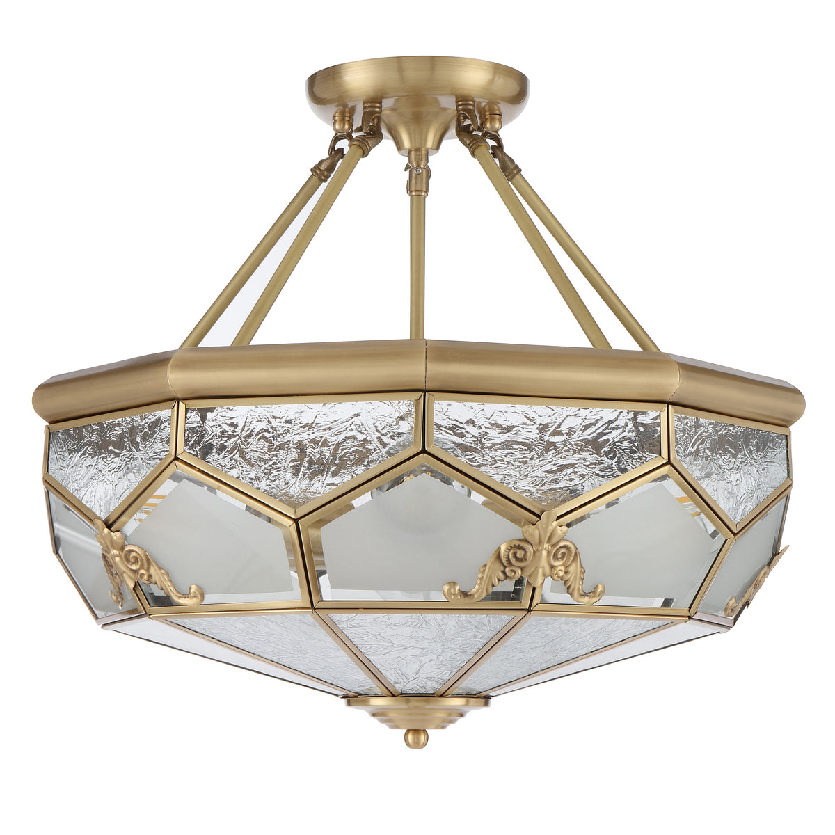 Trapani TFS PE CTC 6x25wE27max D:500 H:230 chain:2M BRASS / FROST WATER GLASS
