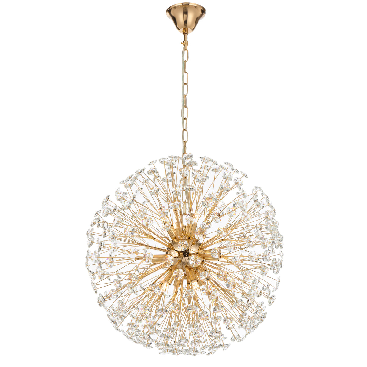 Zaragoza TFS 12LT PENDANT 12x6wG9max D:600 CHAIN 2M CRYSTAL H: 240 GOLD / CLEAR