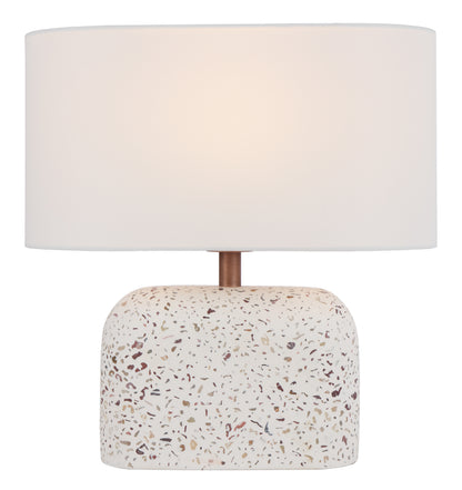 TFS TABLE LAMP 25wE27max L:350 W:180 H:360 inline Swtch WHITE TERRAZZO / IVORY LINEN
