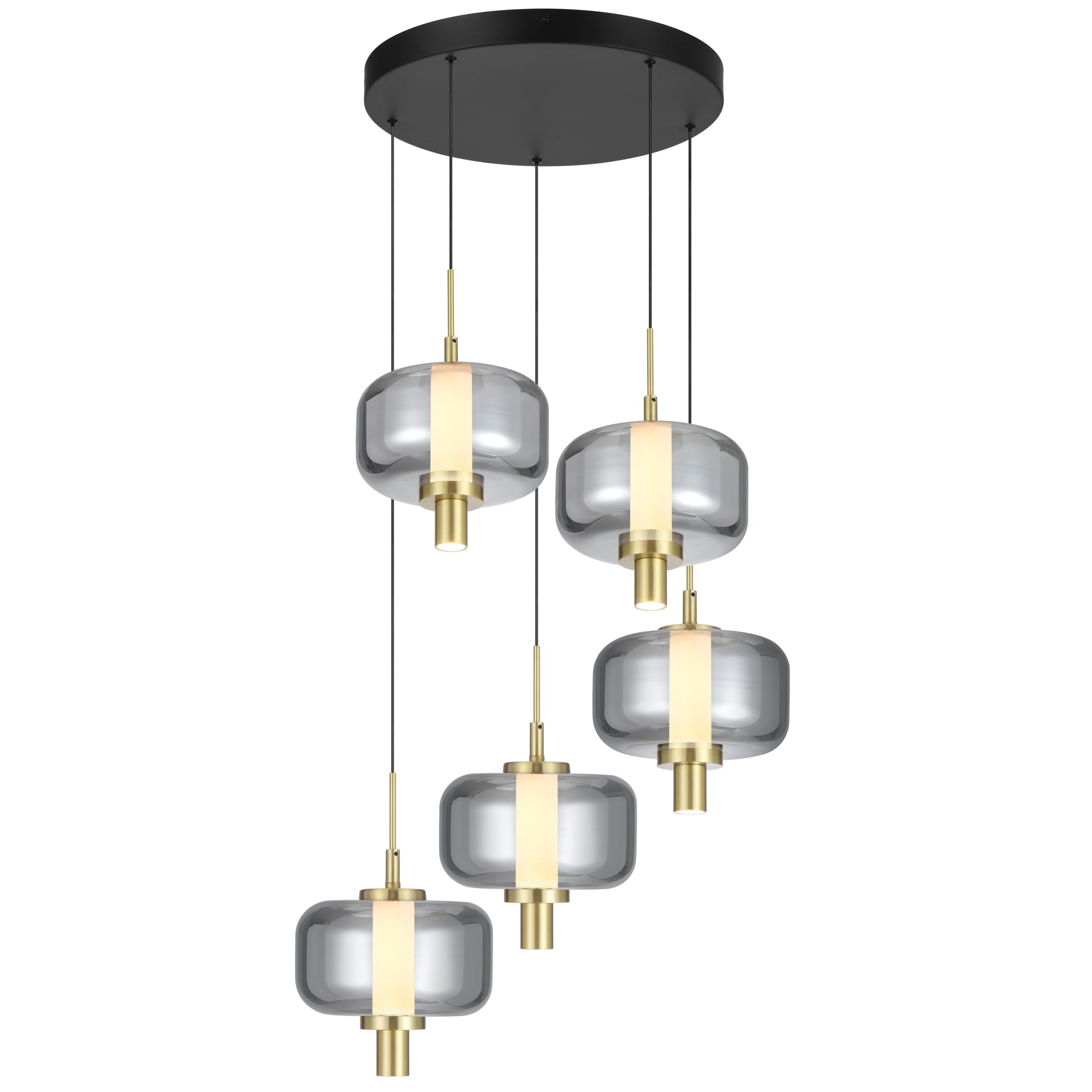 Almeria 5-Light Pendant Lamp – Gold Finish with Smoke Shades