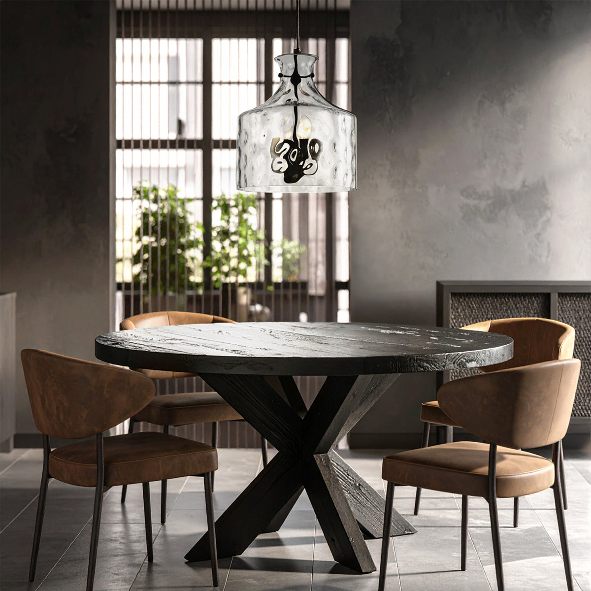 Solline TFS 4LT PENDANT 4x25wE14max D:380 H:420 ROD 1.5m BLACK MATT/ CLEAR WATER STREAK