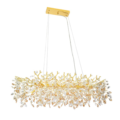 Sarajevo TFS 10 LT RECTA PENDANT 10x 3wG9max L1000 W420 H460 cab 2M GOLD / CLEAR + AMBER CRYSTAL