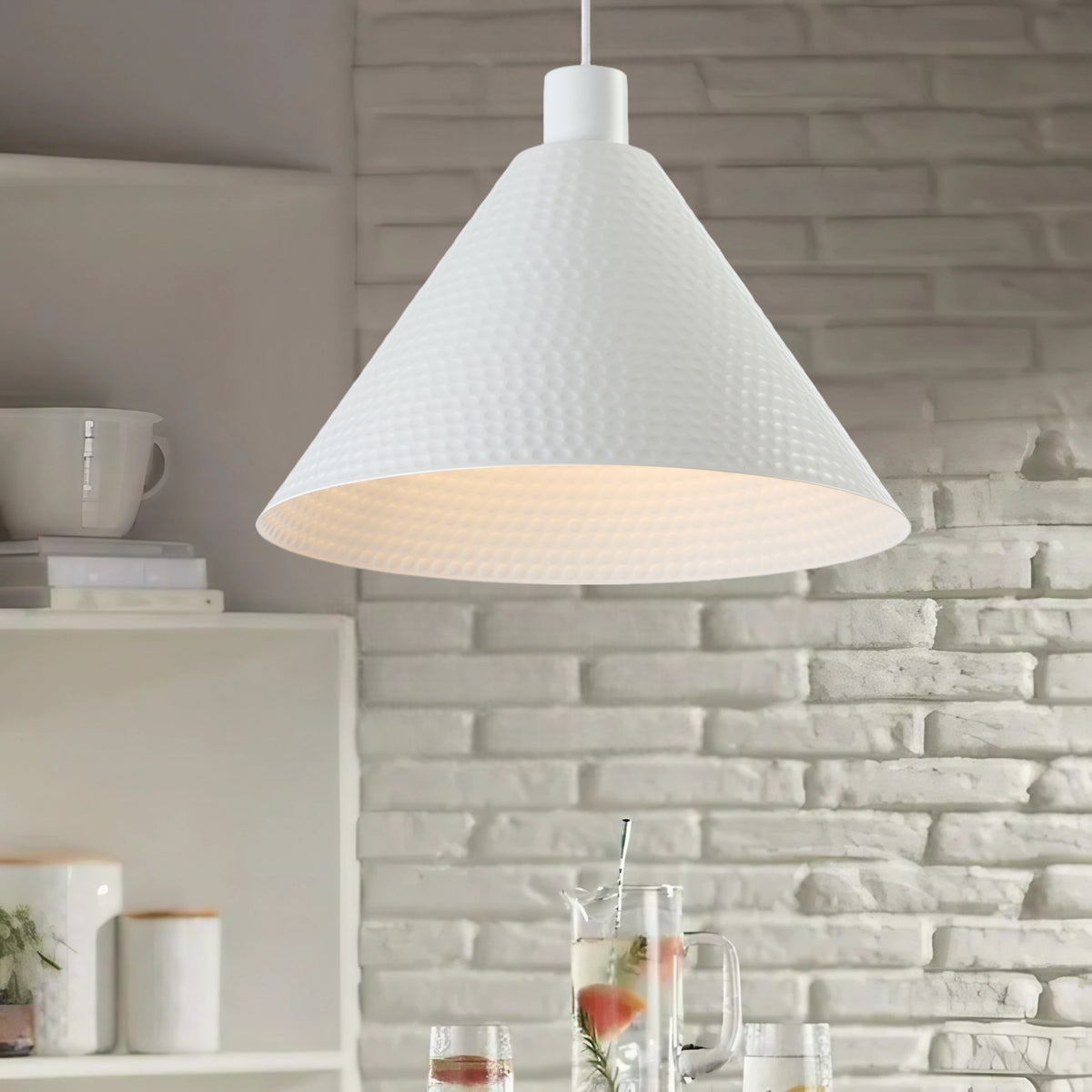 TFS 43CM PENDANT 25wE27max D430 H250 TEX 2M WHITE SATIN