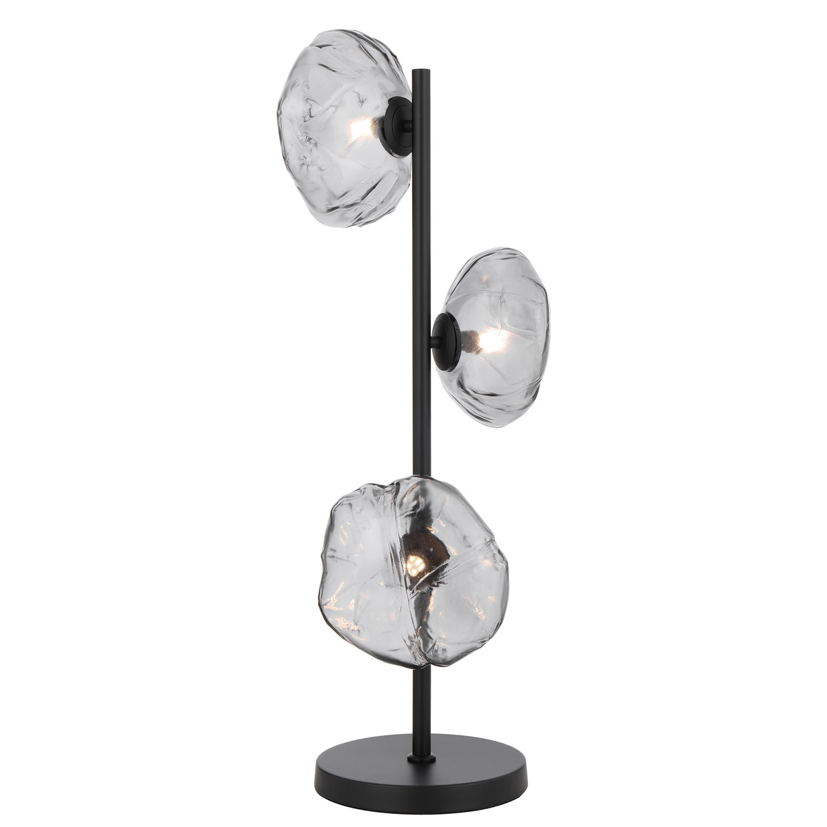 Tours three-light table lamp with black frame and smoke glass
