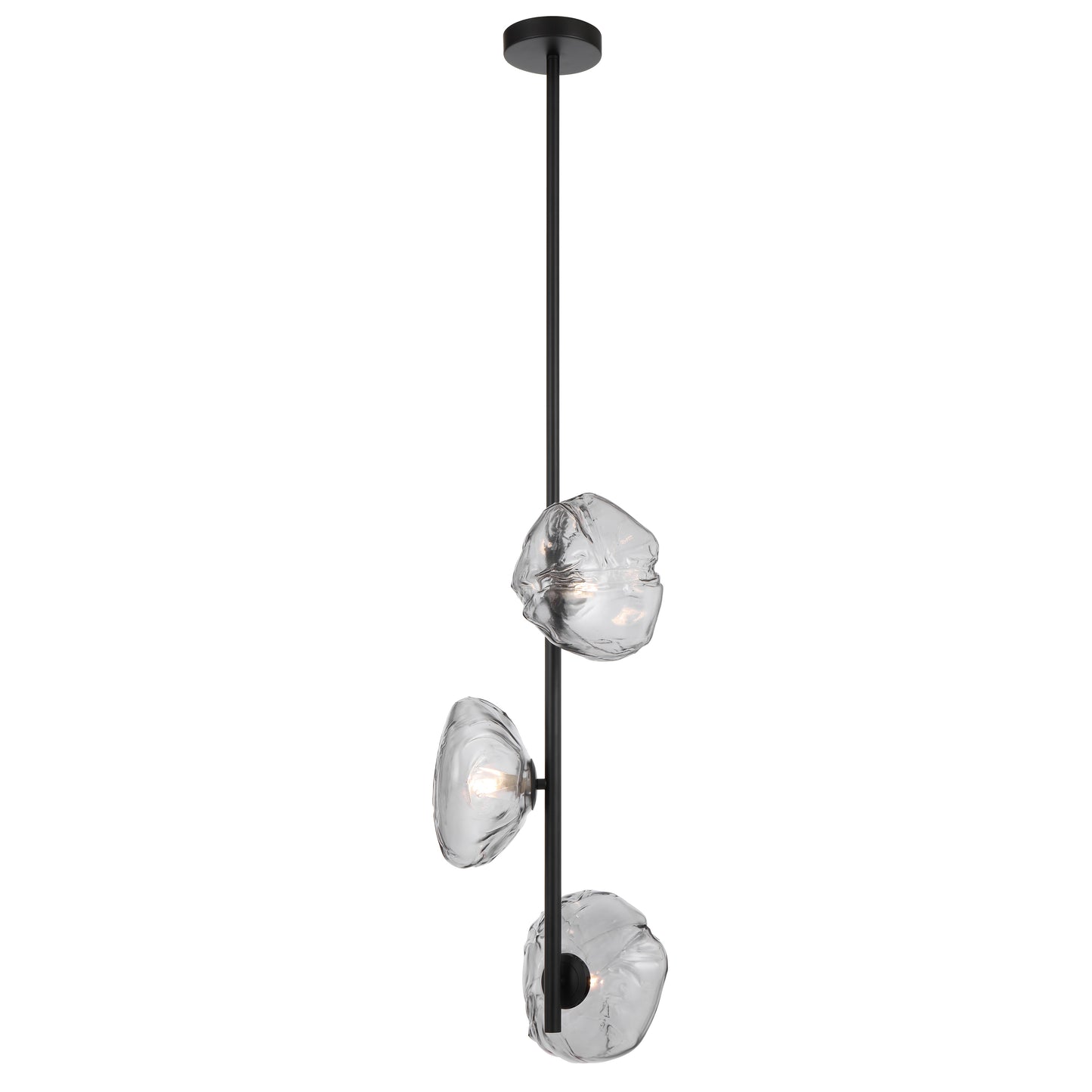 Modern three-light vertical pendant with black finish and smoked glass