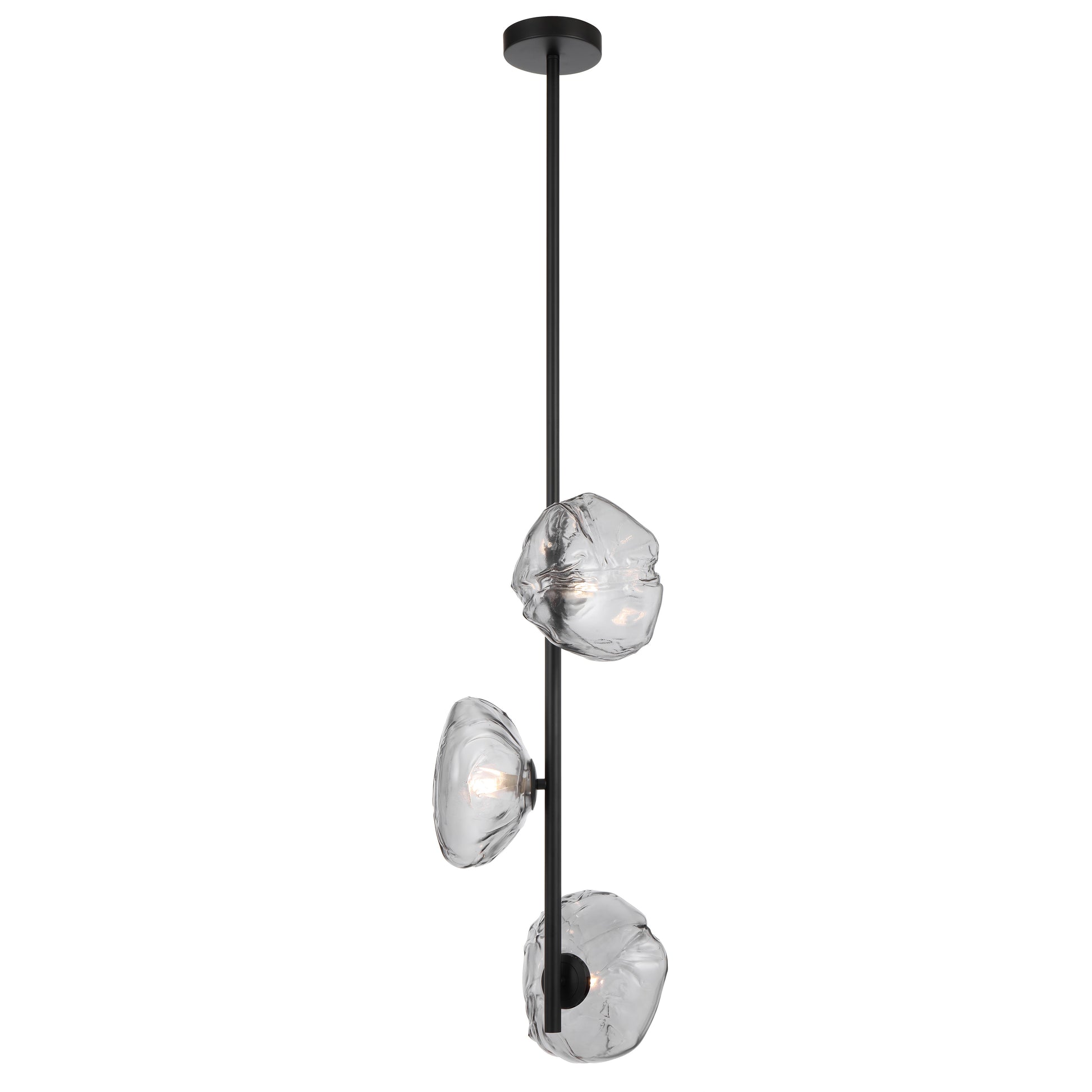Modern three-light vertical pendant with black finish and smoked glass