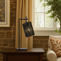 TFS TABLE LAMP 25wE27max L210 W140 H500 inline swt GUN METAL / BLACK STRING