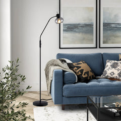 TFS FLOOR LAMP 25wE27max L:560 W:250 H:1350 TOGGLE SWT BLACK MATT/ SMOKE GLASS