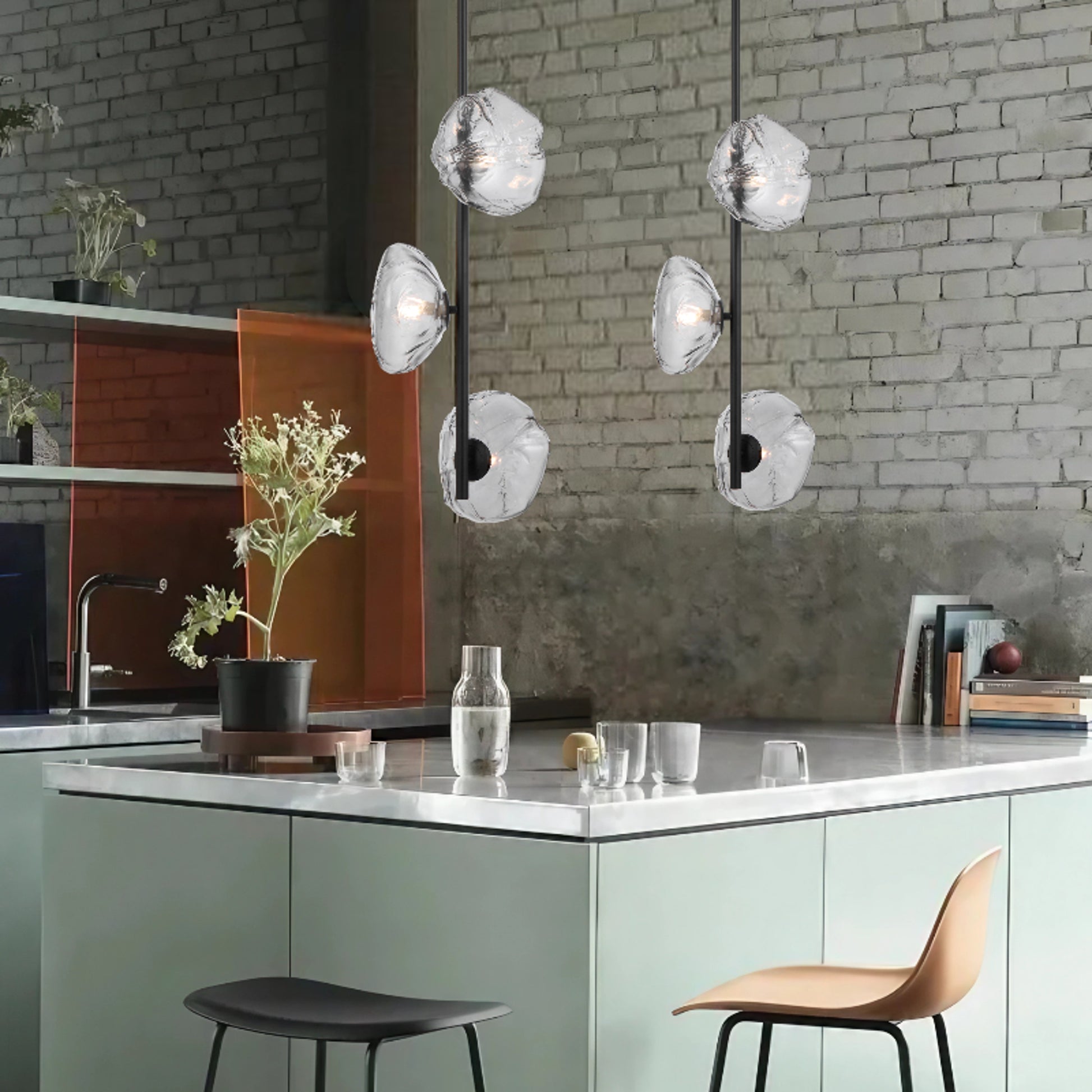Colmar hanging pendant with three G9 lights and smoke glass