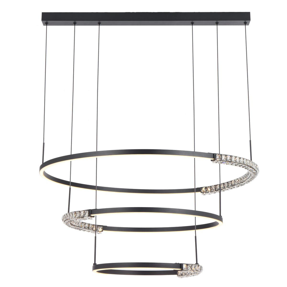 TFS 3TIER PENDANT 80wLED D:800+580+380 H:30 CAB.3M BLACK SAND/ CRYSTAL