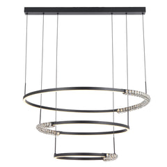 TFS 3TIER PENDANT 80wLED D:800+580+380 H:30 CAB.3M BLACK SAND/ CRYSTAL