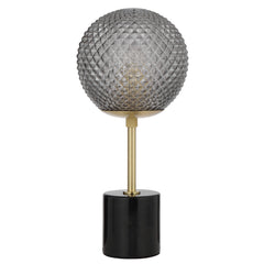 TFS TABLE LAMP 25wE27max D:190 H:415 inline swtch BLACK MARBLE/SMOKE GLASS