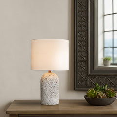 TFS MED TABLE LAMP 25wE27max D:300 H:500 inline Swtch WHITE TERRAZZO / IVORY LINEN