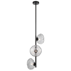 Colmar three-light vertical pendant with black frame and smoke glass