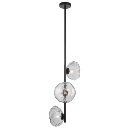 Colmar three-light vertical pendant with black frame and smoke glass
