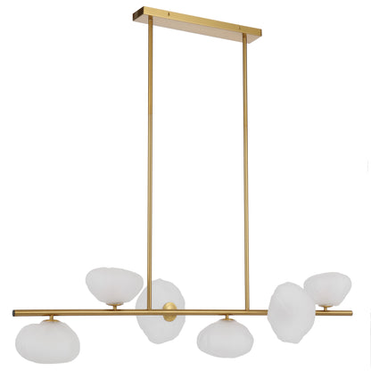Antique gold six-light pendant with elegant frosted glass shades