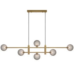 Varese TFS 6LT PENDANT 6x6wG9max KIT L1300 W120 H355 CAB2m ANT GOLD/ SMOKE TEAR PATTERN