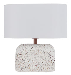 TFS TABLE LAMP 25wE27max L:350 W:180 H:360 inline Swtch WHITE TERRAZZO / IVORY LINEN