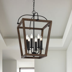 TFS 6 PENDANT 6x25wE14 W560 H730 CHAIN 2M BLACK MATT / TIMBER
