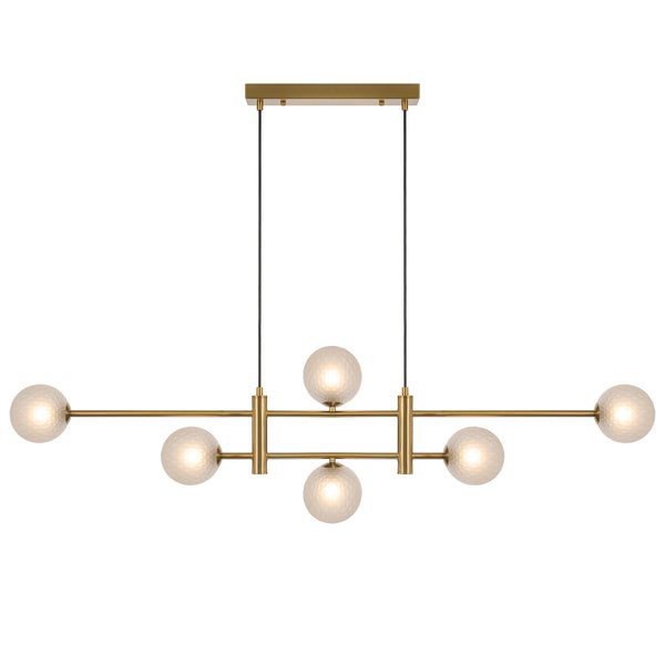 Catania TFS 6LT PENDANT 6x6wG9max KIT L1300 W120 H355 CAB2m ANT GOLD/ FROST TEAR PATTERN