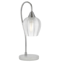 TFS TABLE LAMP 25wE27max L210 W160 H450 line swt WH MARBLE/CHROME/CLEAR