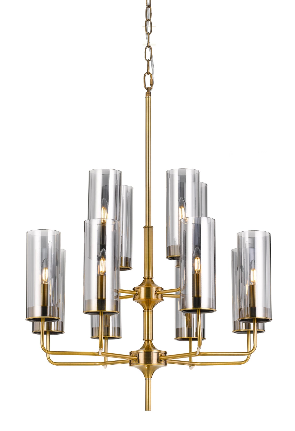 TFS 8+4LT PENDANT 12x25wE14max D:700 H:845 GOLD MATT/SMOKE CHAIN:2M
