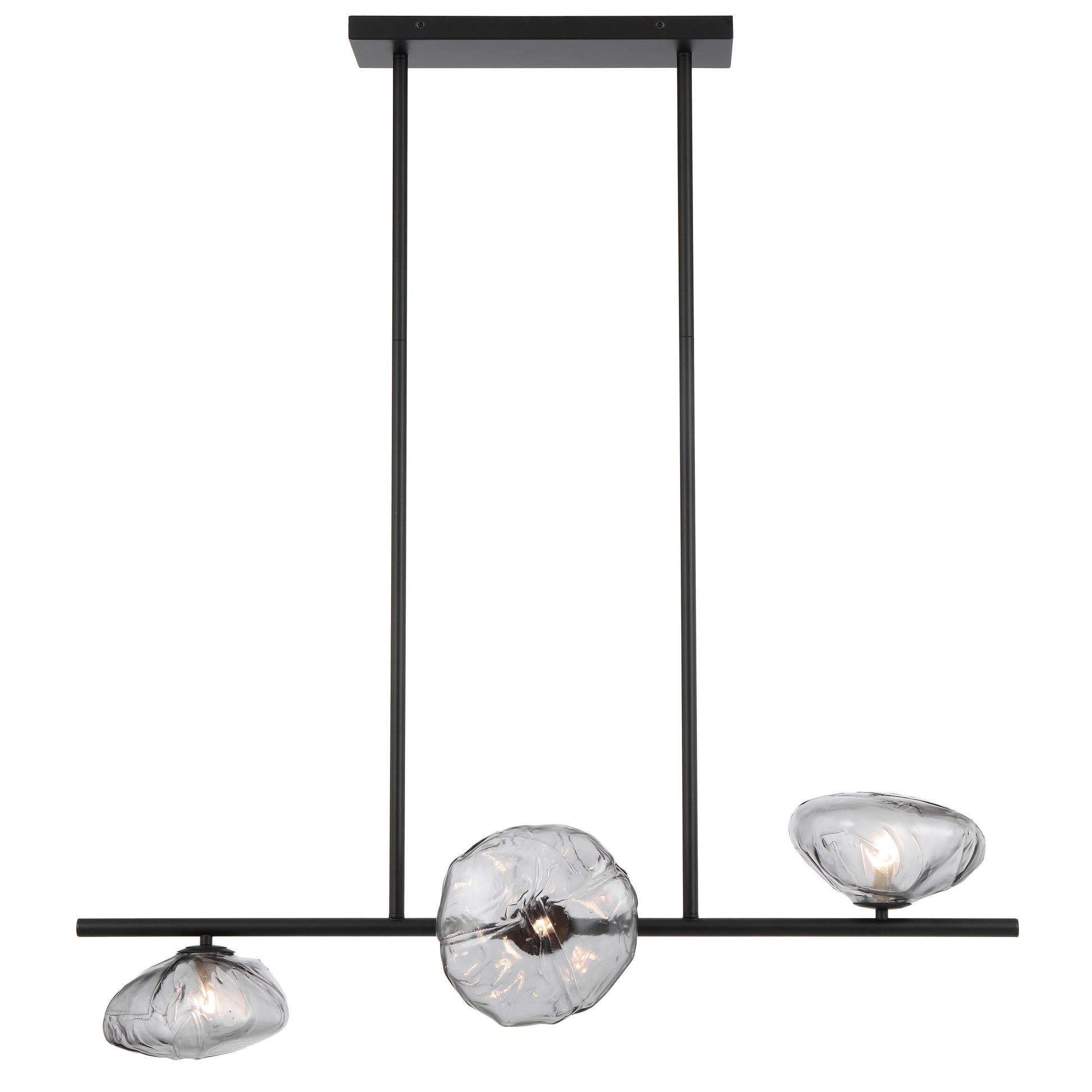 Black Antibes pendant light with three smoked glass shades