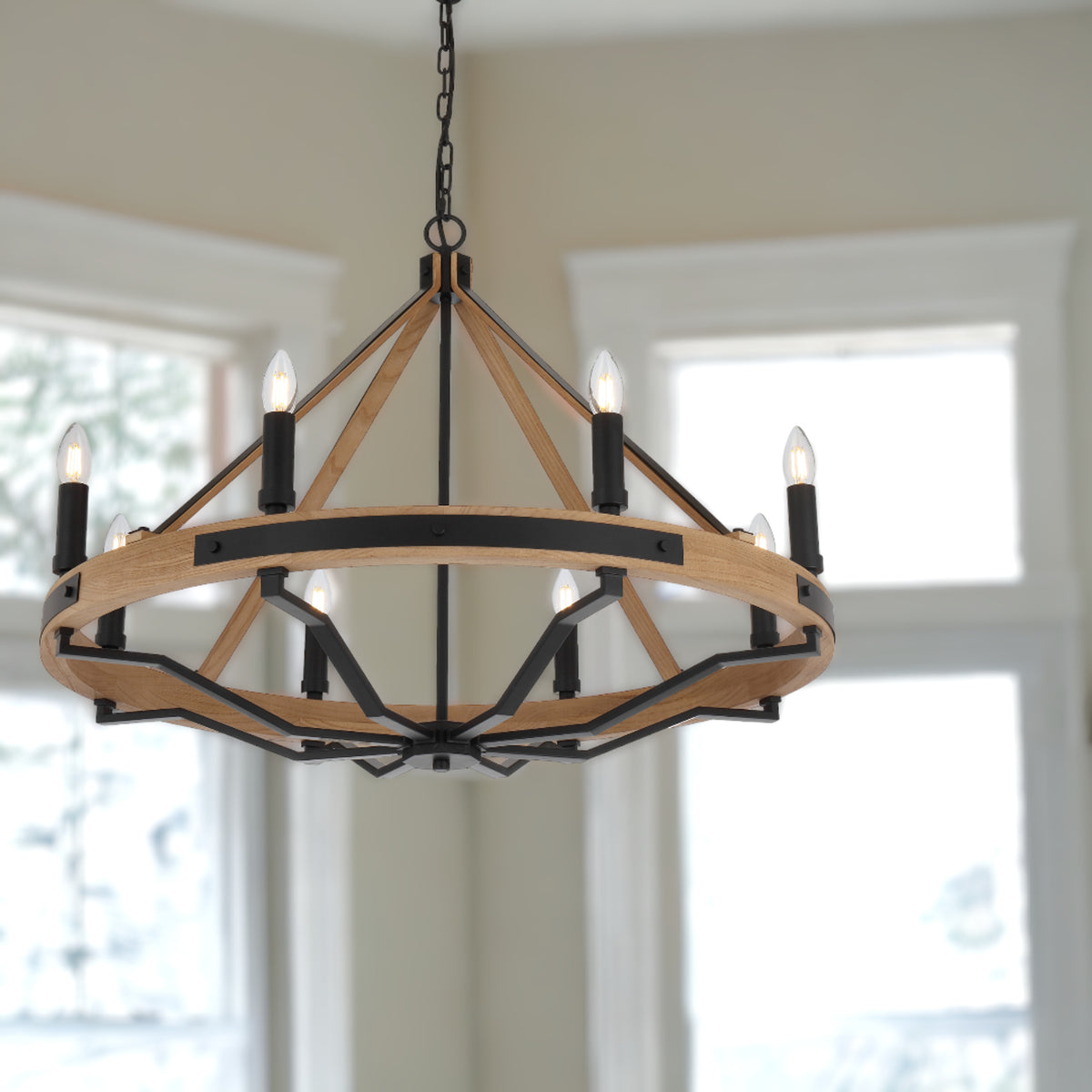 TFS 8 LTS PENDANT 8*25wE14 D:860 H:650 2m CHAIN BLACK MATT / ASHTREE WOOD
