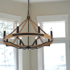TFS 8 LTS PENDANT 8*25wE14 D:860 H:650 2m CHAIN BLACK MATT / ASHTREE WOOD