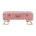 KD Storage Ottoman in Velvet Pink in gold iron base