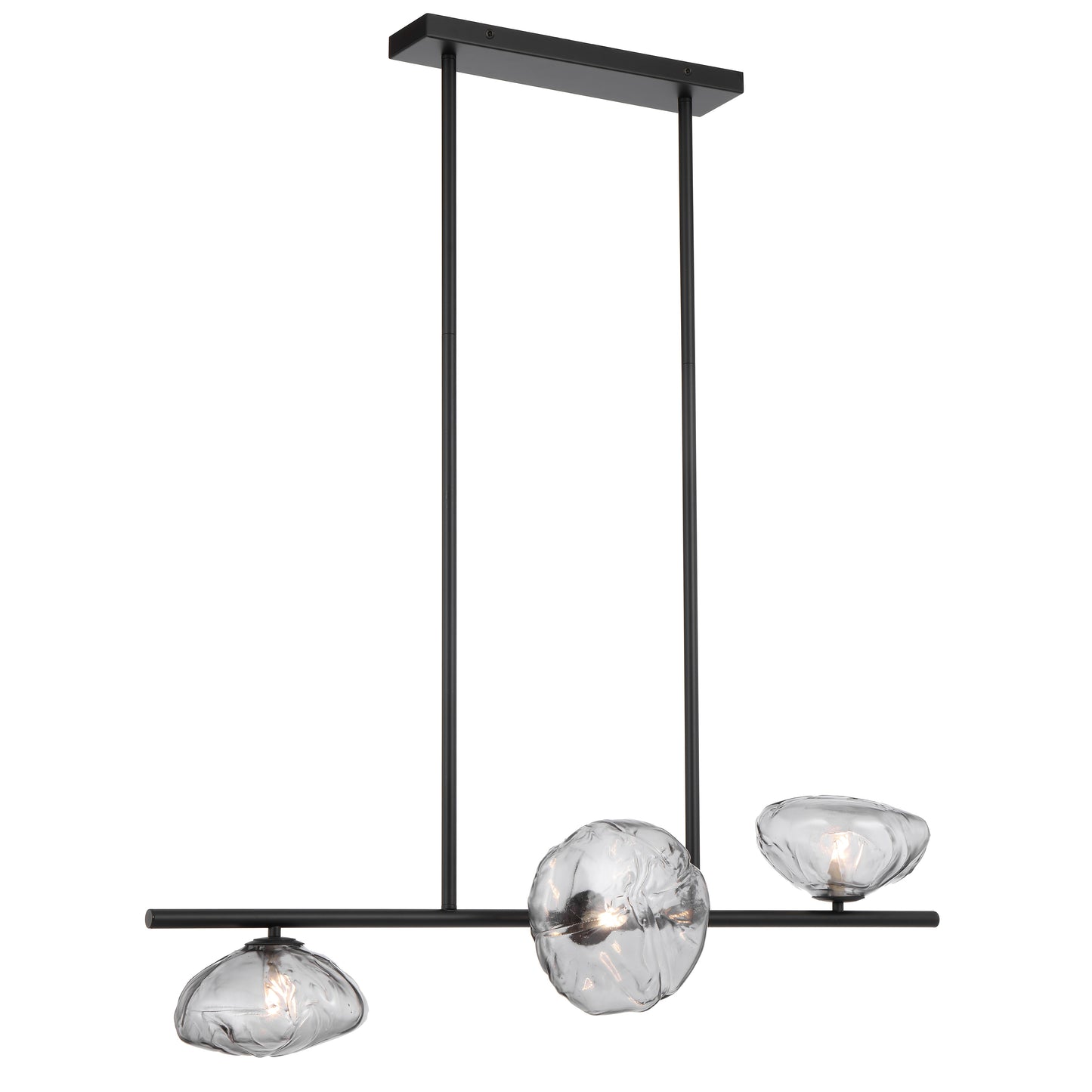 Antibes three-light horizontal pendant with black frame and smoke glass