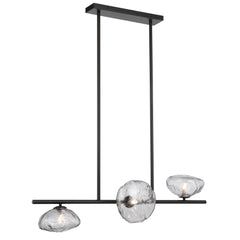 Antibes three-light horizontal pendant with black frame and smoke glass