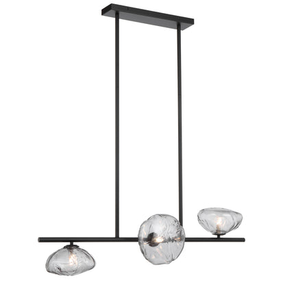 Antibes three-light horizontal pendant with black frame and smoke glass