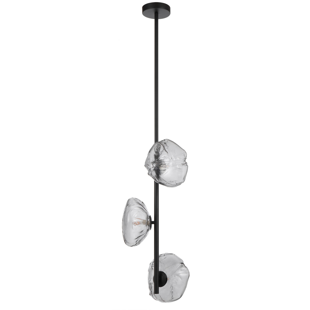 Black Colmar pendant light with three smoke glass shades