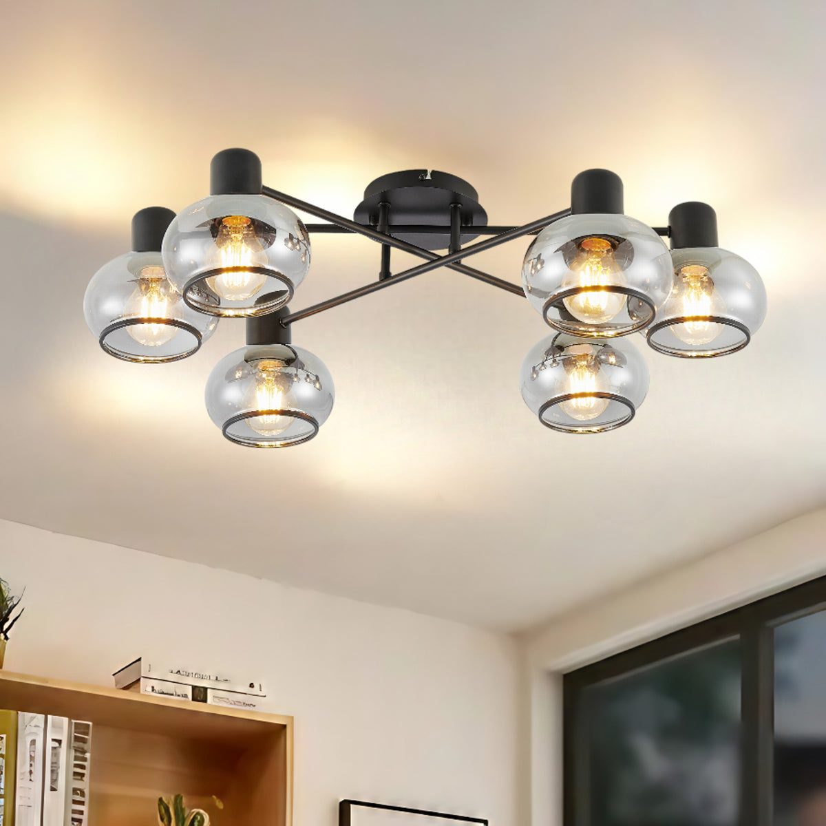 TFS 6 LT CTC 6x25wE27max L:700 W:430 H:190 BLACK MATT/ SMOKE GLASS