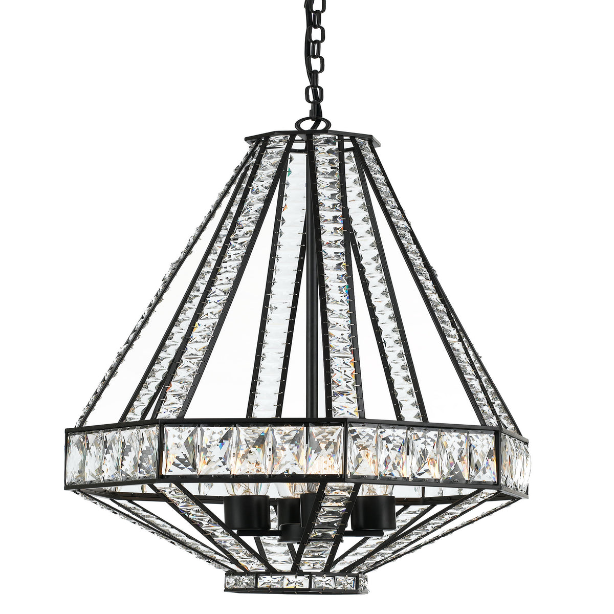 Luxury Arles pendant light with four bulbs and clear crystals