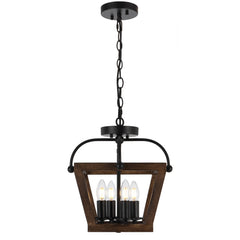TFS 4LT PENDANT CTC 4x25wE14 D350 H340 CHAIN 2M BLACK MATT / TIMBER