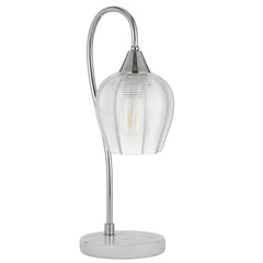 TFS TABLE LAMP 25wE27max L210 W160 H450 line swt WH MARBLE/CHROME/CLEAR