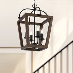 TFS 4 PENDANT 4x25wE14 L370 W370 H510 CHAIN 2M BLACK MATT / TIMBER
