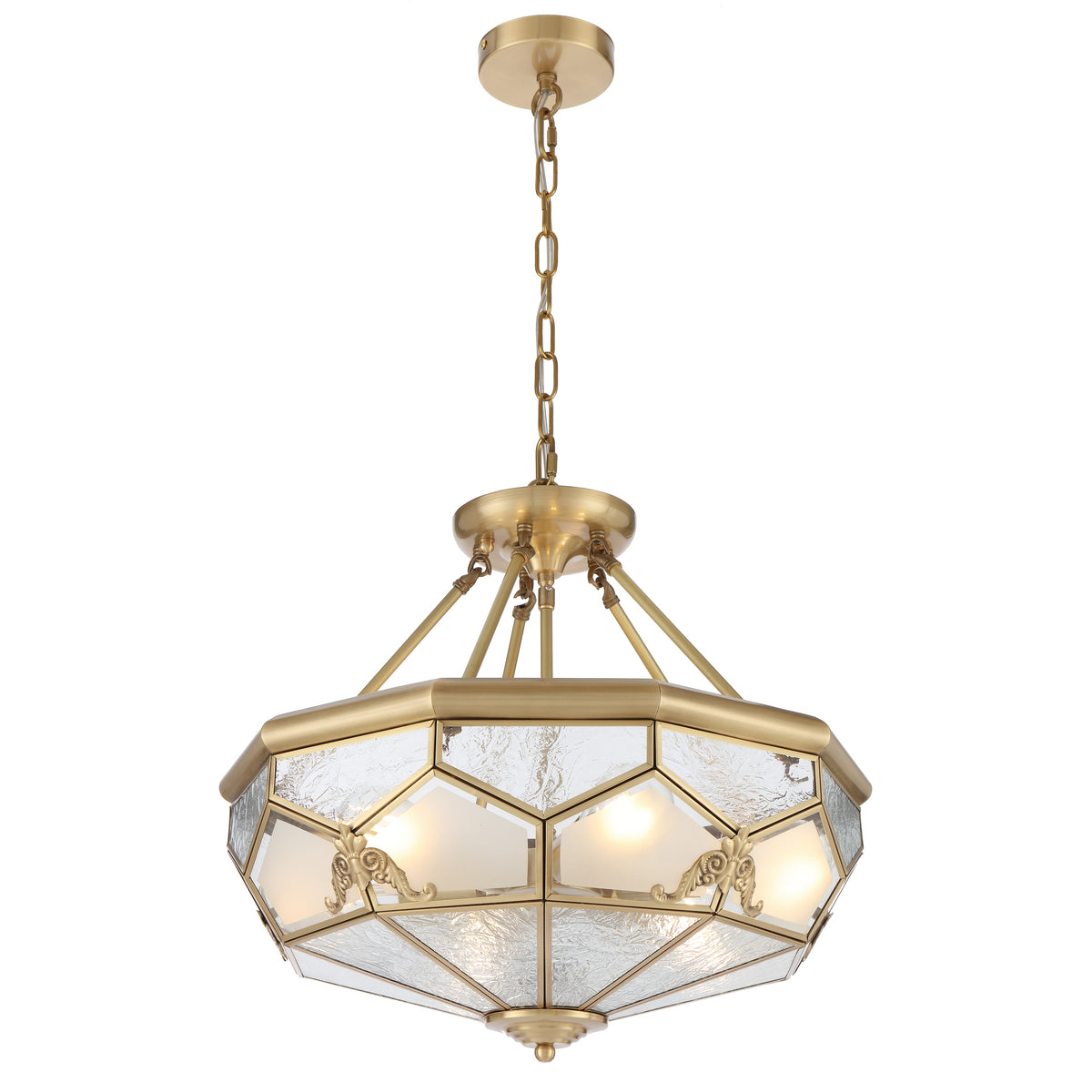 Trapani TFS PE CTC 6x25wE27max D:500 H:230 chain:2M BRASS / FROST WATER GLASS