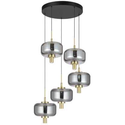 Almeria 5-Light LED Pendant – 3000K Warm White, Gold & Smoke