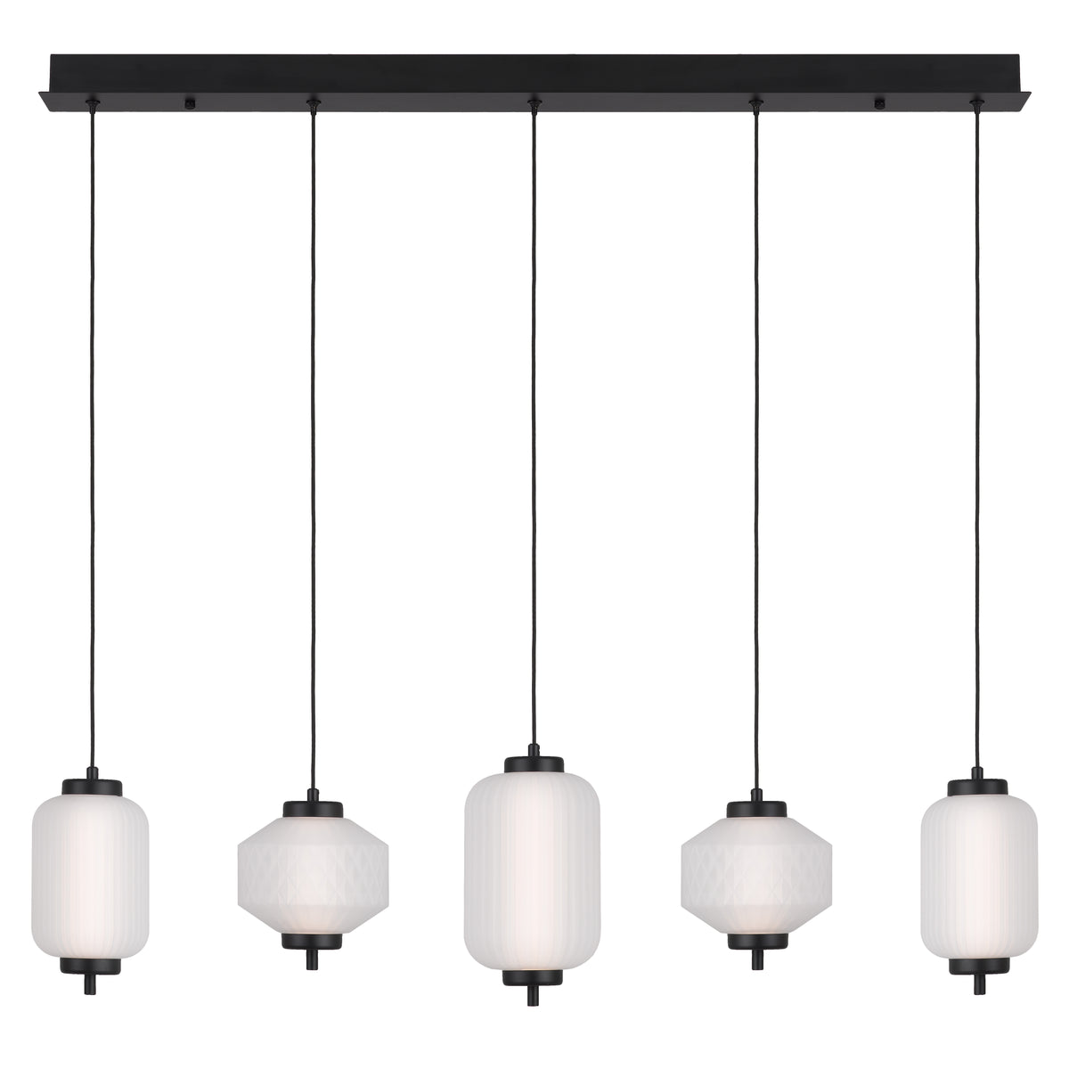 TFS PENDANT 5LT BAR 22wLED 3000K NON-DIM D115 D150 D135 2M 885Lm BLACK/GLASS: FROST