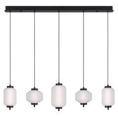 TFS PENDANT 5LT BAR 22wLED 3000K NON-DIM D115 D150 D135 2M 885Lm BLACK/GLASS: FROST
