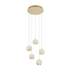 TFS 5 LTS PENDANT 5x5wLED 3000K D:300 1540Lm CAB.3m ( D:90 H:85) GOLD/BUBBLE GLASS