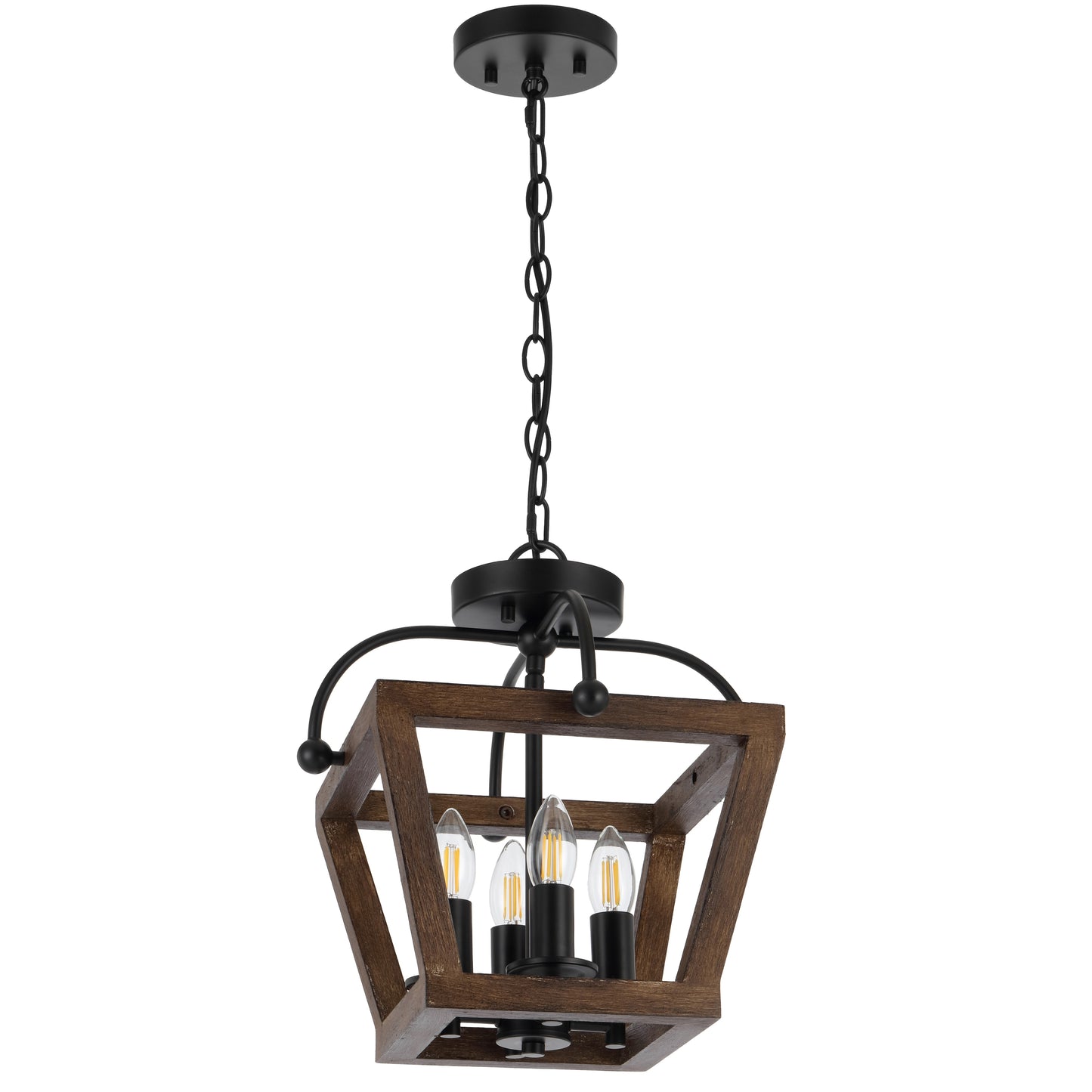 TFS 4LT PENDANT CTC 4x25wE14 D350 H340 CHAIN 2M BLACK MATT / TIMBER
