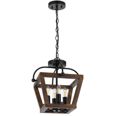 TFS 4LT PENDANT CTC 4x25wE14 D350 H340 CHAIN 2M BLACK MATT / TIMBER