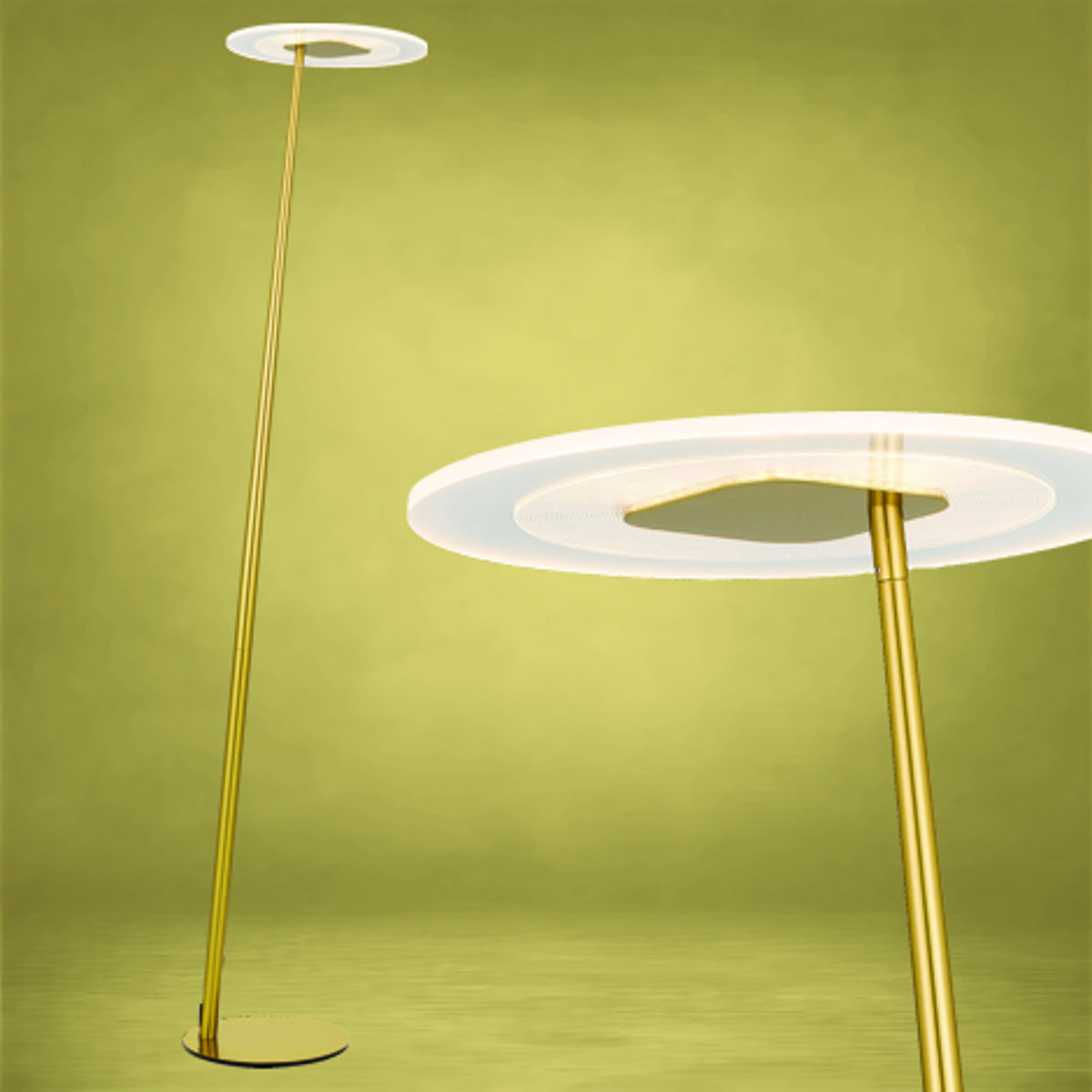 TFS LED FLOOR LAMP 12wLED 3CCT DIM 1800LM H1550 D350 foot swtch ANT GOLD