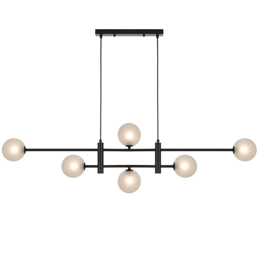Vicenza TFS 6LT PENDANT 6x6wG9max KIT L1300 W120 H355 CAB2m BLACK / FROST TEAR PATTERN