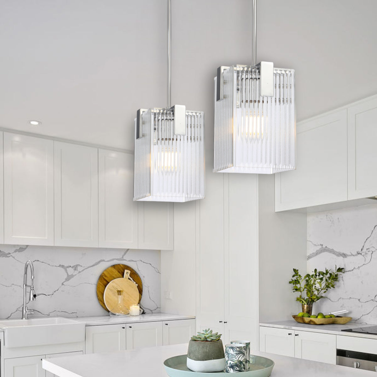 Zanomont TFS 1 LT PENDANT 25wE27max L180 W180 H250 rod (2*600+ 1*300) CHROME / CLEAR GLASS