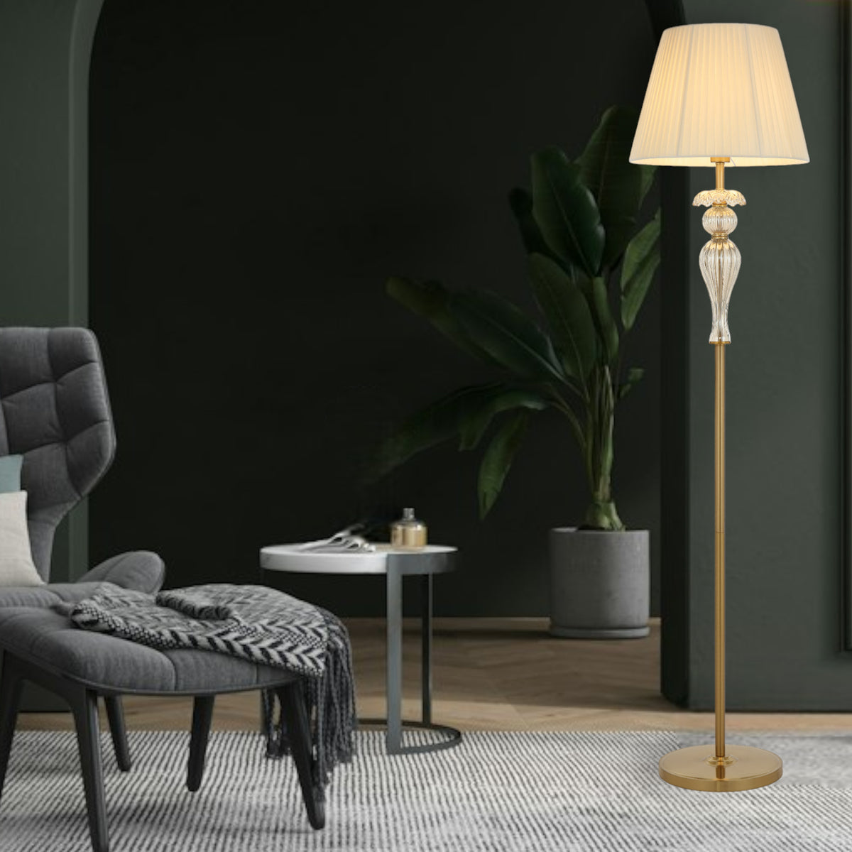 TFS FLOOR LAMP 25wE27max D400 H1650 foot swt ANT GOLD/ CHAMPAGNE/ CREAM